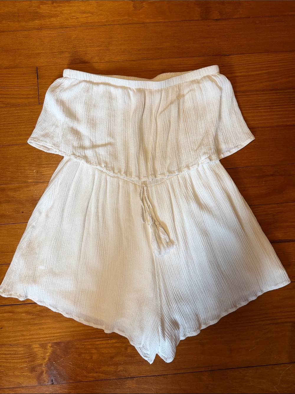 White Off-Shoulder Textured Romper